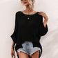 Boat Neck Cuffed Sleeve Slit Tunic Knit Top