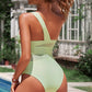 Spliced Mesh One-Shoulder One-Piece Swimsuit