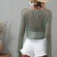 Openwork Flare Sleeve Cropped Cover Up