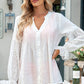 Eyelet Button Front Notched Neck Blouse