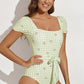 Square Neck Tie Detail One-Piece Swimsuit