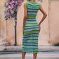 Striped Round Neck Sleeveless Midi Cover Up Dress