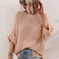 Boat Neck Cuffed Sleeve Slit Tunic Knit Top