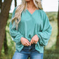 Notched Neck Balloon Sleeve Blouse